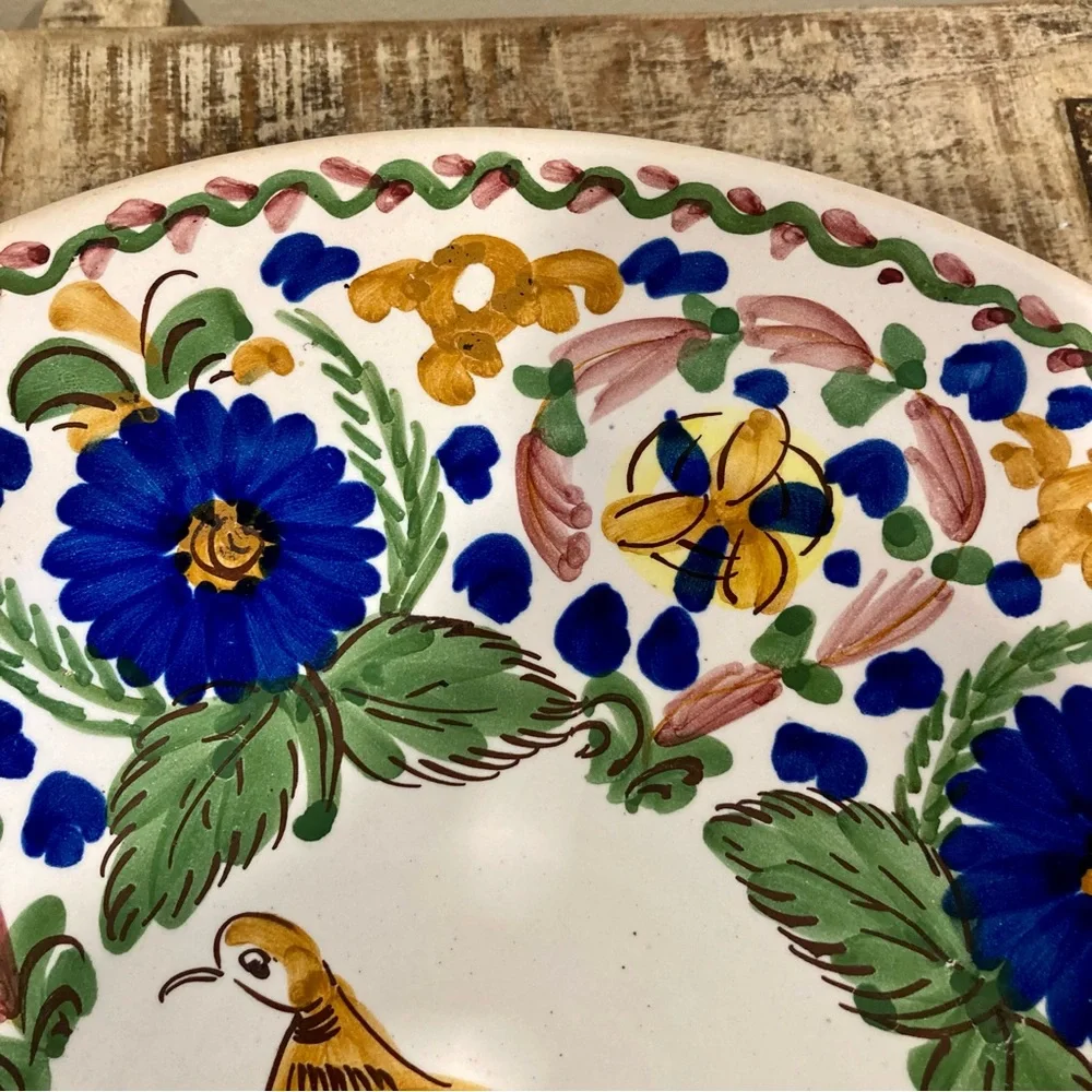 Majolica Wall Hanging 12 1/4” Bird & Flowers Hand Painted El Caballo Cojo Madrid